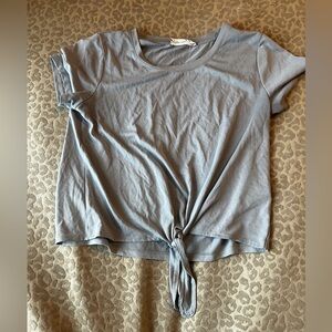 Pink Rose Light Blue Cropped Tie-Front Tee